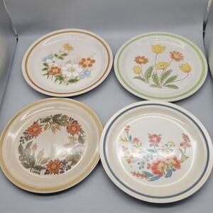 Vintage Mismatched Floral Stoneware Dish Set, Dinner Plate Set Floral Hippie
